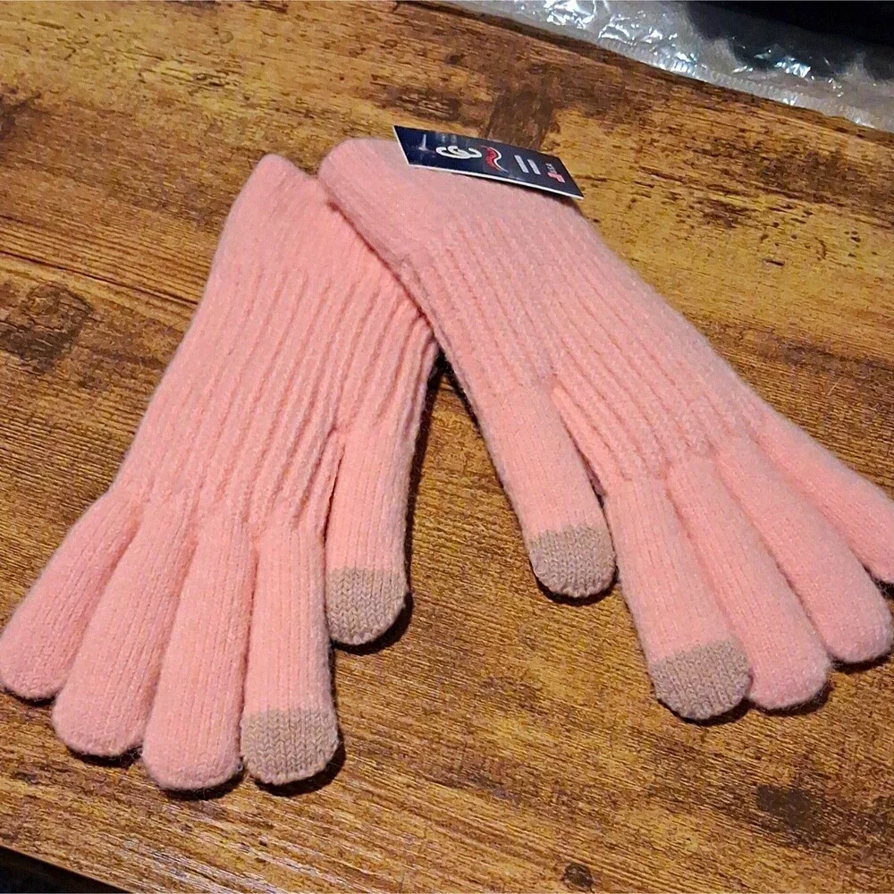 Women's Pink Knit Wrist Gloves with Faux Fur Trim Cuff, One Size